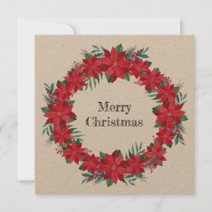 Roter Poinsettien-Kranz Feiertagskarte