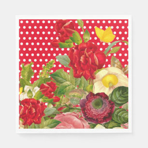 Roter Polka-Dot, Blüten und Buttlerfly Serviette