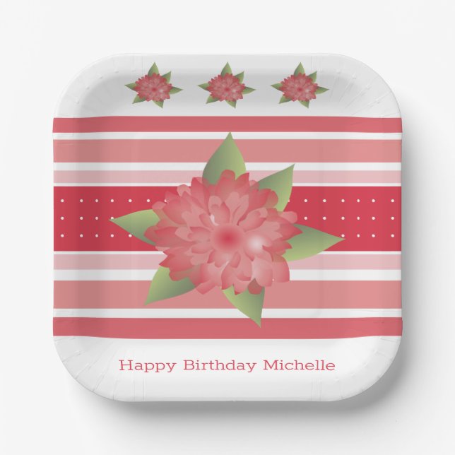 Roter Polka Dot und Blütenblätter Pappteller (Vorderseite)