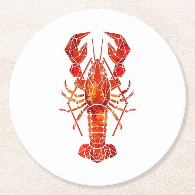 Roter polygonal Hummer Runder Pappuntersetzer (Vorderseite)