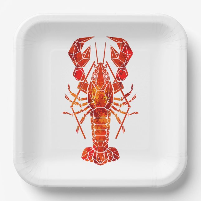 Roter polygonaler Hummer Pappteller (Vorderseite)