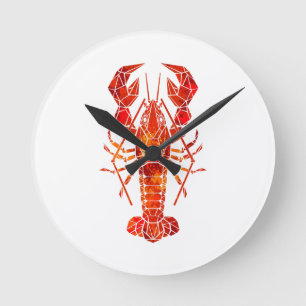 Roter polygonaler Hummer Runde Wanduhr