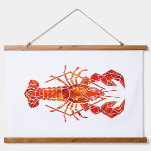 Roter Polygonaler Hummer Wandteppich Mit Holzrahmen