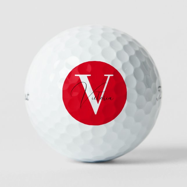 Roter Pop gestylt chic Custom Monogramm Golfball (Vorderseite)