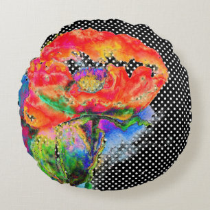 Roter Poppy Aquarellpolka Dot Akzent Rundes Kissen