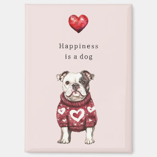 Roter Pullover Weiße Herzen Glück ist ein Hund Magnet