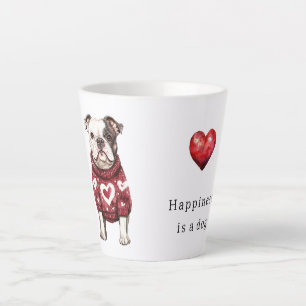 Roter Pullover Weiße Herzen Glück ist ein Hund Milchtasse