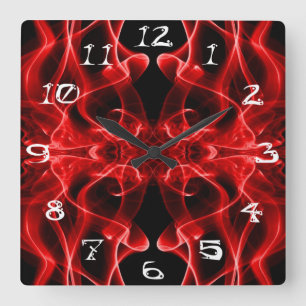 Roter Rauch Symmetrisches Minimalistisches Schwarz Quadratische Wanduhr