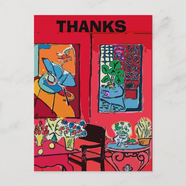 Roter Raum mit schwarzer Katze Postkarte (Vorderseite)