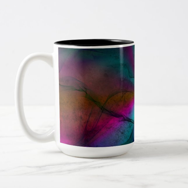 Roter Regenbogen Sternexplosion Abstrakt Art Zweifarbige Tasse (Links)
