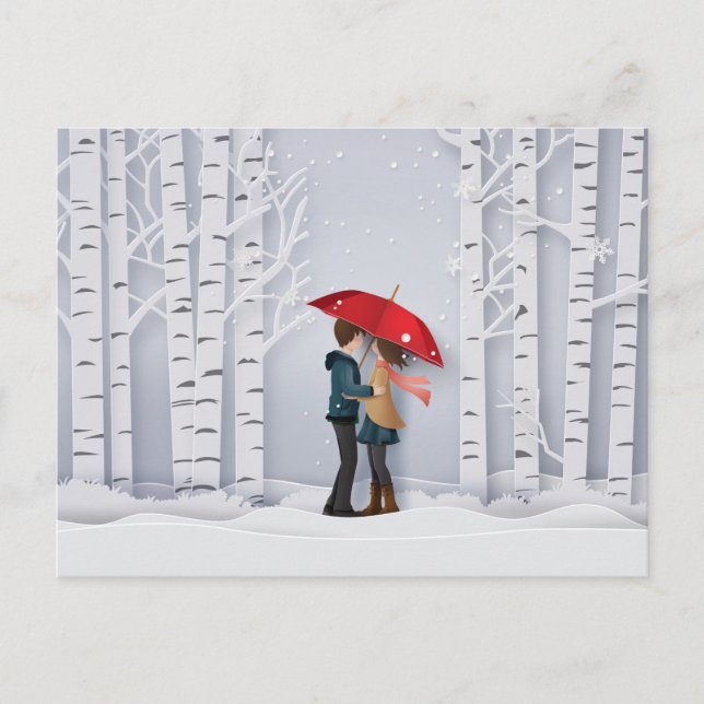 Roter Regenschirm im Schnee Postkarte (Vorderseite)
