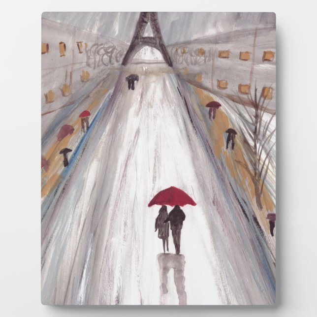 Roter Regenschirm Paris Liebespaar Fotoplatte (Vorderseite)