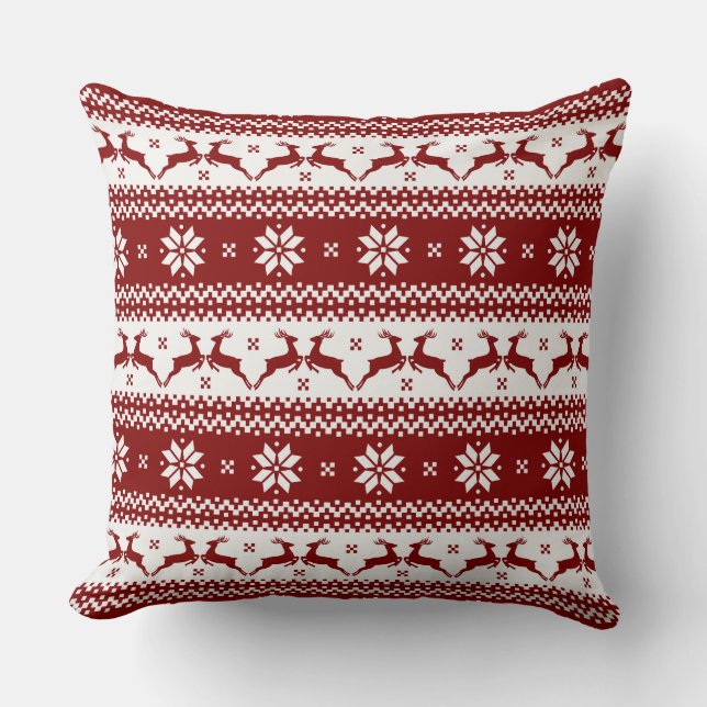 Roter Reindeer Snowflake Reversible PIllow Kissen (Vorderseite)