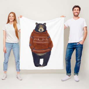 Roter Ren-Strickjacke-Bär Fleecedecke
