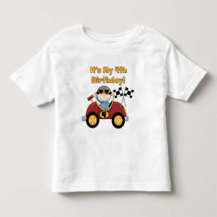Roter Rennwagen-4. Geburtstags-T-Shirts und Kleinkind T-shirt
