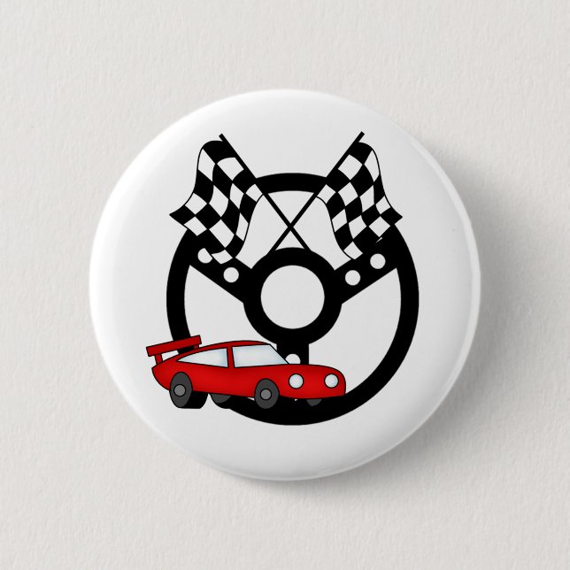 Roter Rennwagen und Flaggen Button (Vorderseite)