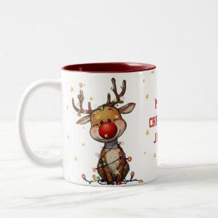 Roter Rentiere-Blumen-Weihnachts-Kaffeebecher Zweifarbige Tasse