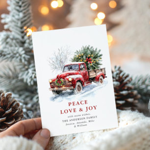 Roter Retro-Bauernhof-LKW Weihnachtsbaum-Grußkarte Feiertagskarte
