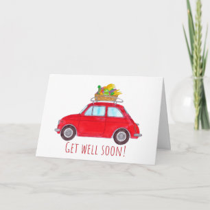 Roter Retro-Fiat 500 Gute Besserung Karte