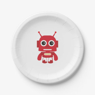 Roter Retro Roboter Pappteller