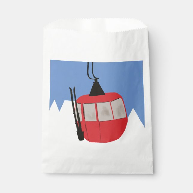 Roter Retro Skilift Schneeberg Skifahrer Geschenktütchen (Vorderseite)