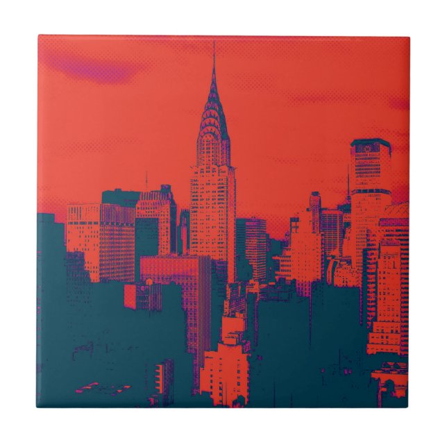 Roter Retro-Stil Pop Art New York City Fliese (Vorderseite)