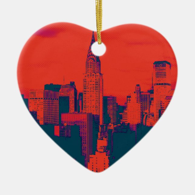Roter Retro-Stil Pop Art New York City Keramik Ornament (Vorne)