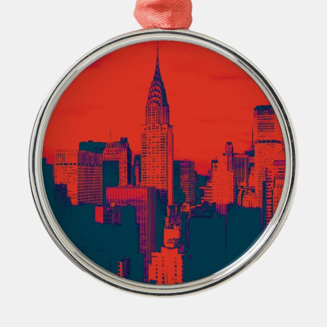 Roter Retro-Stil Pop Art New York City Ornament Aus Metall (Vorne)