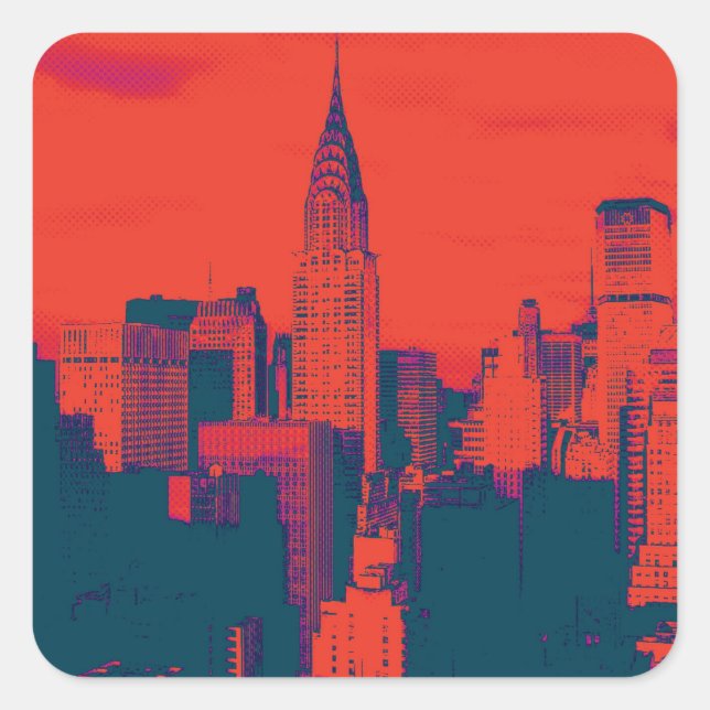 Roter Retro-Stil Pop Art New York City Quadratischer Aufkleber (Vorderseite)