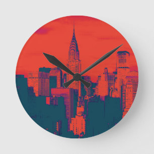 Roter Retro-Stil Pop Art New York City Runde Wanduhr