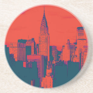 Roter Retro-Stil Pop Art New York City Sandstein Untersetzer