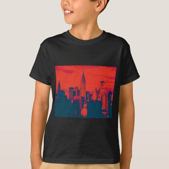 Roter Retro-Stil Pop Art New York City T-Shirt (Vorderseite)