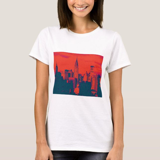 Roter Retro-Stil Pop Art New York City T-Shirt (Vorderseite)
