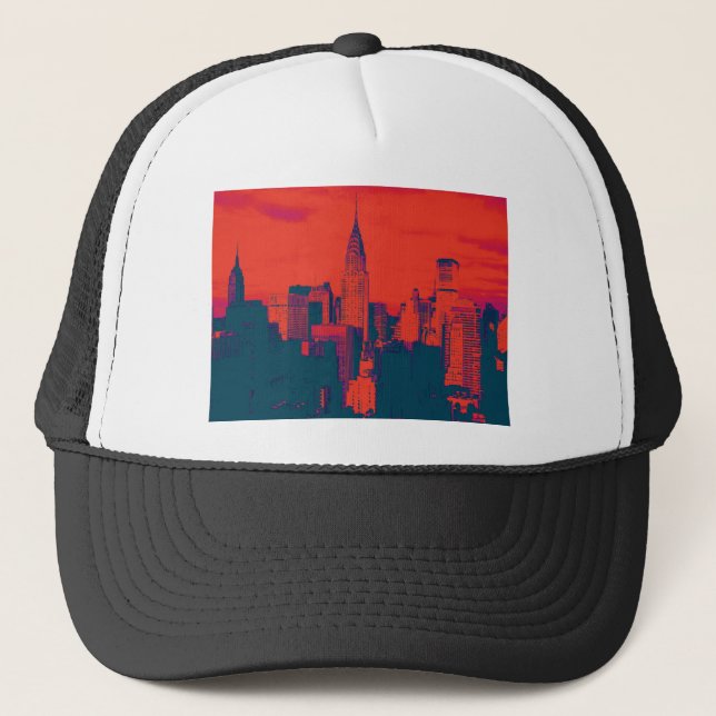 Roter Retro-Stil Pop Art New York City Truckerkappe (Vorderseite)