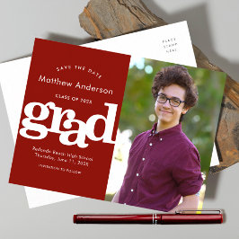 Roter rett Datum Abschluss Foto fett formatiert Ty Einladungspostkarte