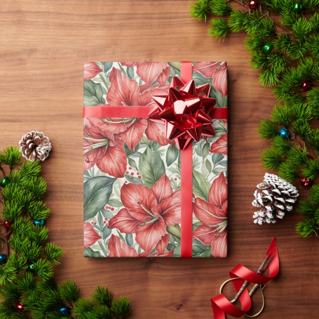 Roter Riesen-Amaryllis-Feiertag Geschenkpapier (Feiertagsgeschenk)