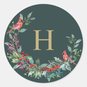 Roter Robin Holiday Wreath Monogram Stickers