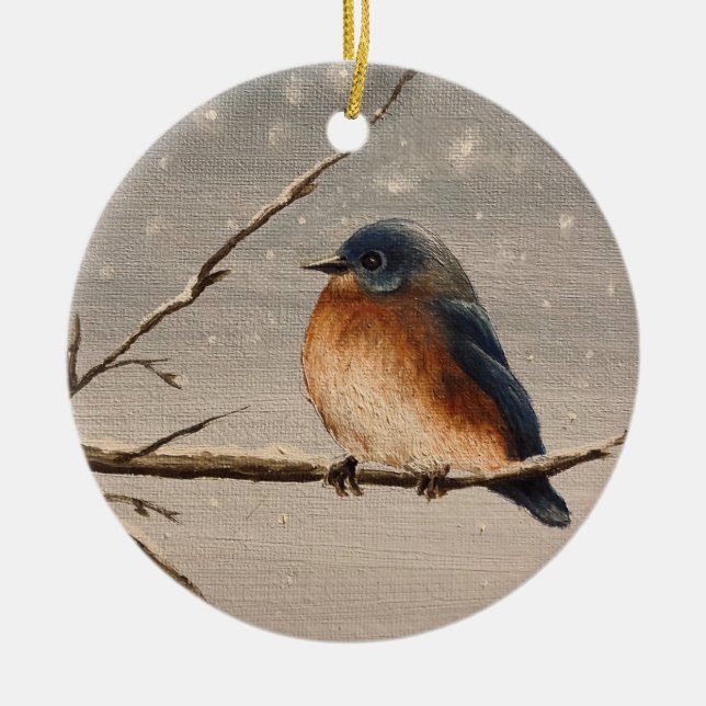 Roter Robin im Schnee Keramik Ornament (Vorne)
