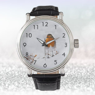 Roter Robin-Vogelschnee niedlich Armbanduhr