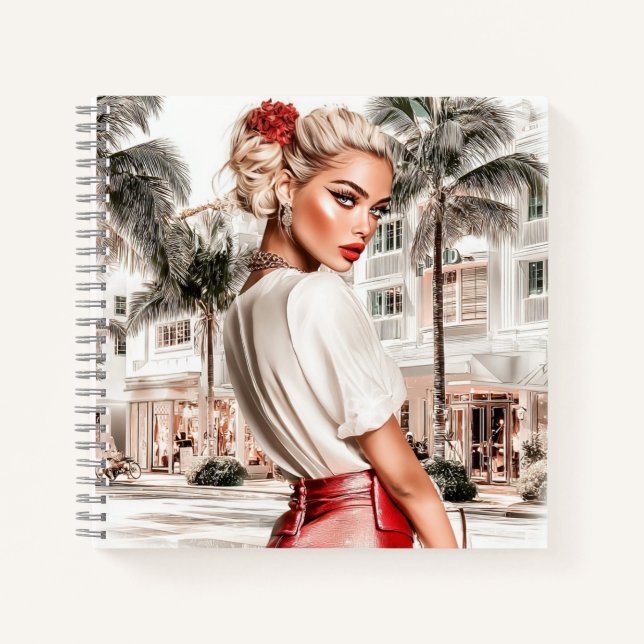 Roter Rock Glamour Mädchen Spiralblock Notizbuch (Vorderseite)