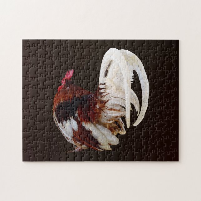 Roter Rooster mit Federn aus weißem Schwanz Puzzle (Horizontal)