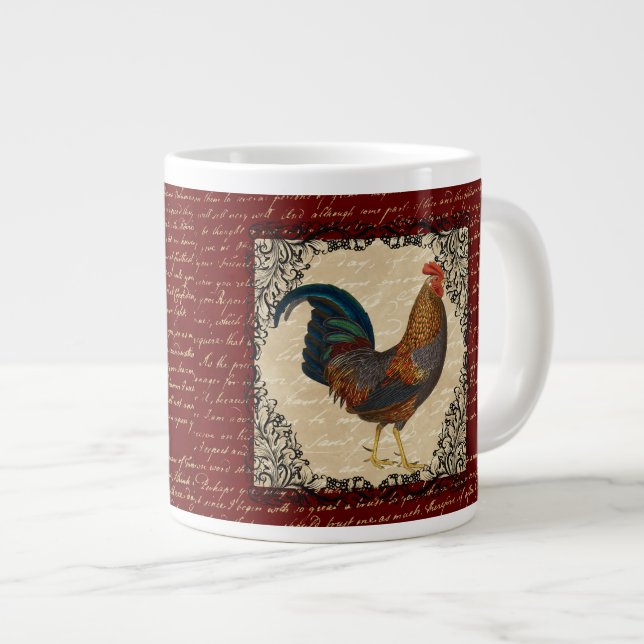 Roter Rooster Vintag Jumbo-Tasse (Vorderseite Rechts)