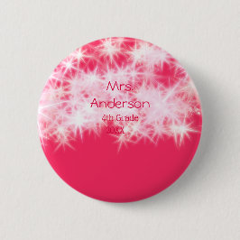 Roter rosa Glitzer funkelt zurück zur Schullehreri Button