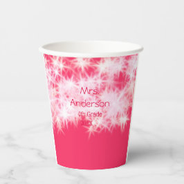 Roter rosa Glitzer funkelt zurück zur Schullehreri Pappbecher