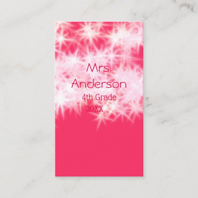 Roter rosa Glitzer funkelt zurück zur Schullehreri Visitenkarte (Vorderseite)
