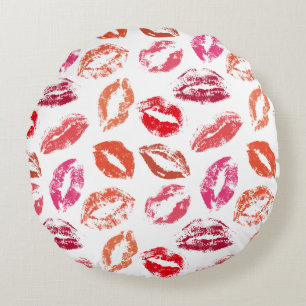 Roter & Rosa Lippenstift Küsse Muster Rundes Kissen