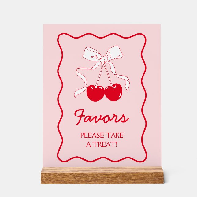 Roter Rosa Schleifen Kirsch Baby Shower Favor Acrylschild (Von Creator hochgeladen)
