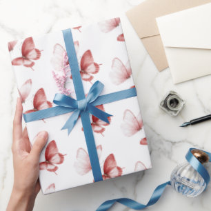 Roter Rosa Schmetterlinge Geburtstag Geschenkpapier