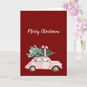 Roter Rosa Wagen Weihnachtsbaum Karte