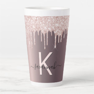 Roter Rose Goldbraun Glitzer Tropfen Name Monogram Milchtasse